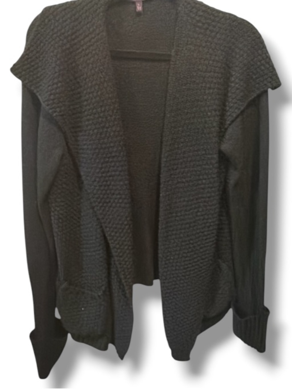 Olivia Sky Women’s Black Pattern Texture Detail Open Front Cardigan Sweater